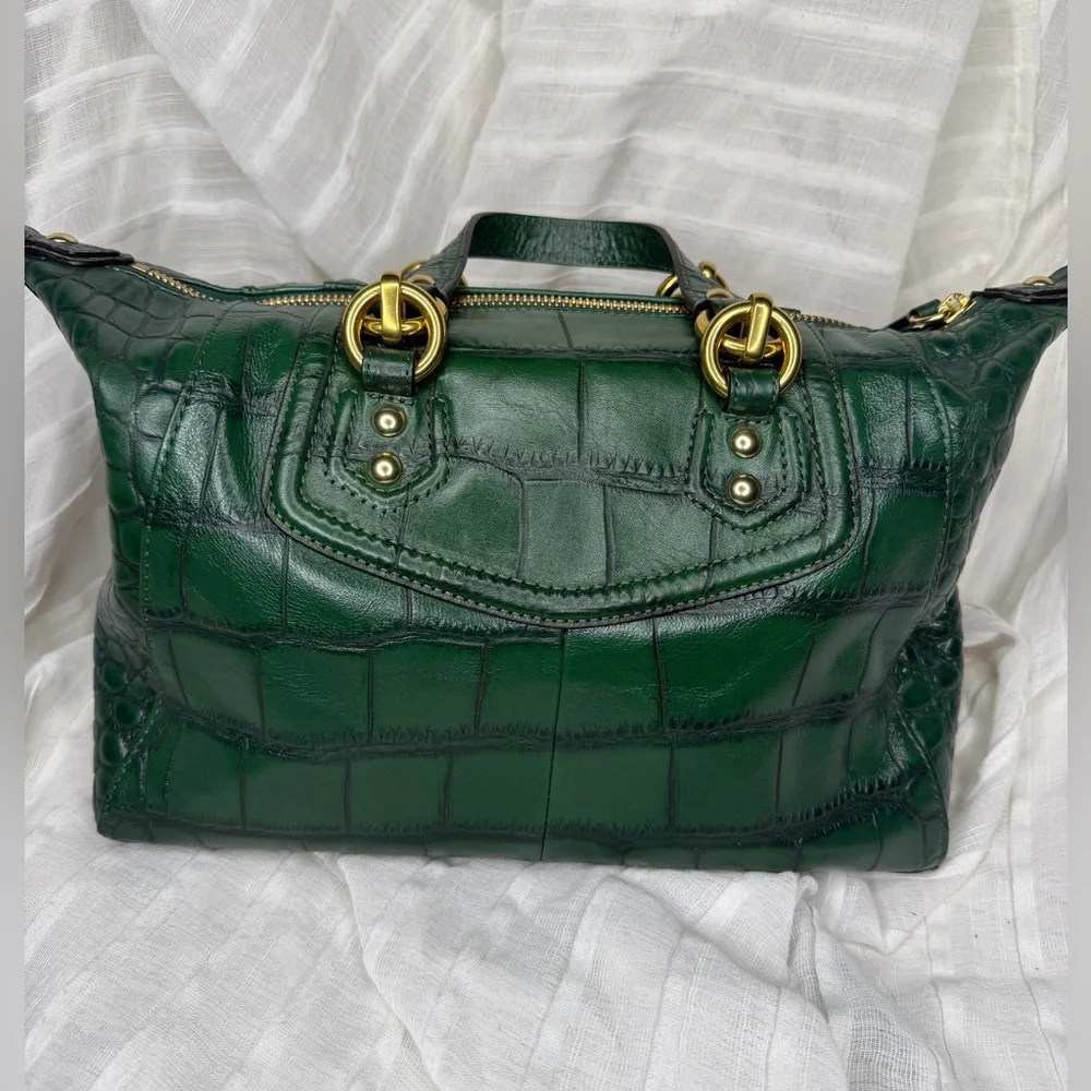 Coach Ashley Green Croc Embossed Shoulder / Handbag / Convertible Satchel • EUC - Picture 4 of 13